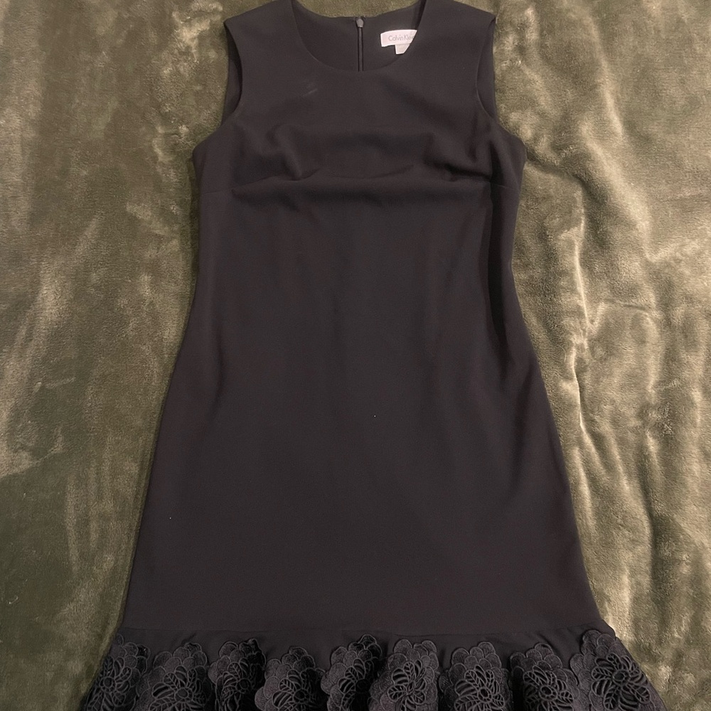 Calvin Klein Dress Flower Lace A Line Black Sz 2 $140